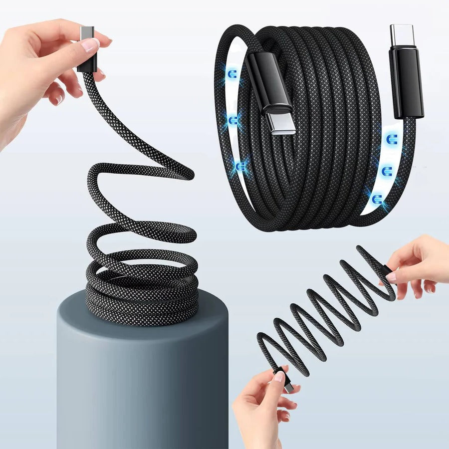 Universal magnetic fast charging cable for phones & tablets, anti-tangle design.