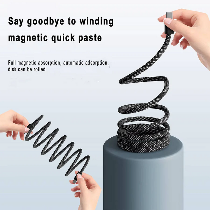 Reliable magnetic phone charger cable with anti-tangle and fast charging features.
