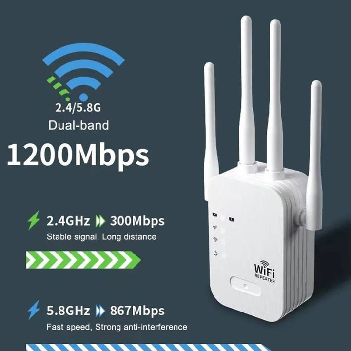 Easy-to-install Outdoor WiFi Range Extender, enhancing home network with reliable, fast internet for all areas.