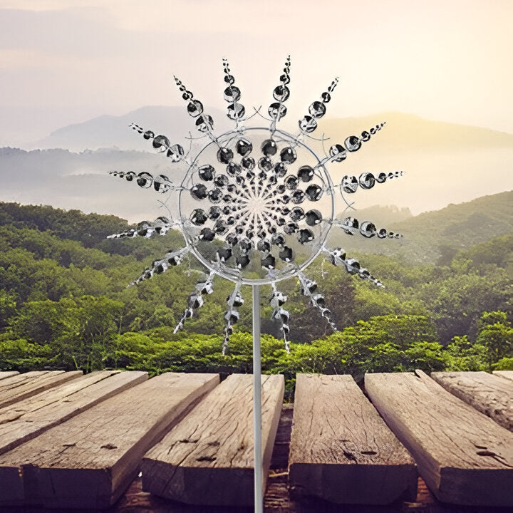 Decorative anti-rust kinetic metal wind spinner for gardens. Enhance outdoor decor with this patio accent.