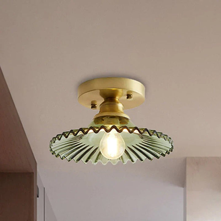 Vintage - Inspired Ribbed Glass Ceiling Lamp - Semi - Flush Mount - Lexians