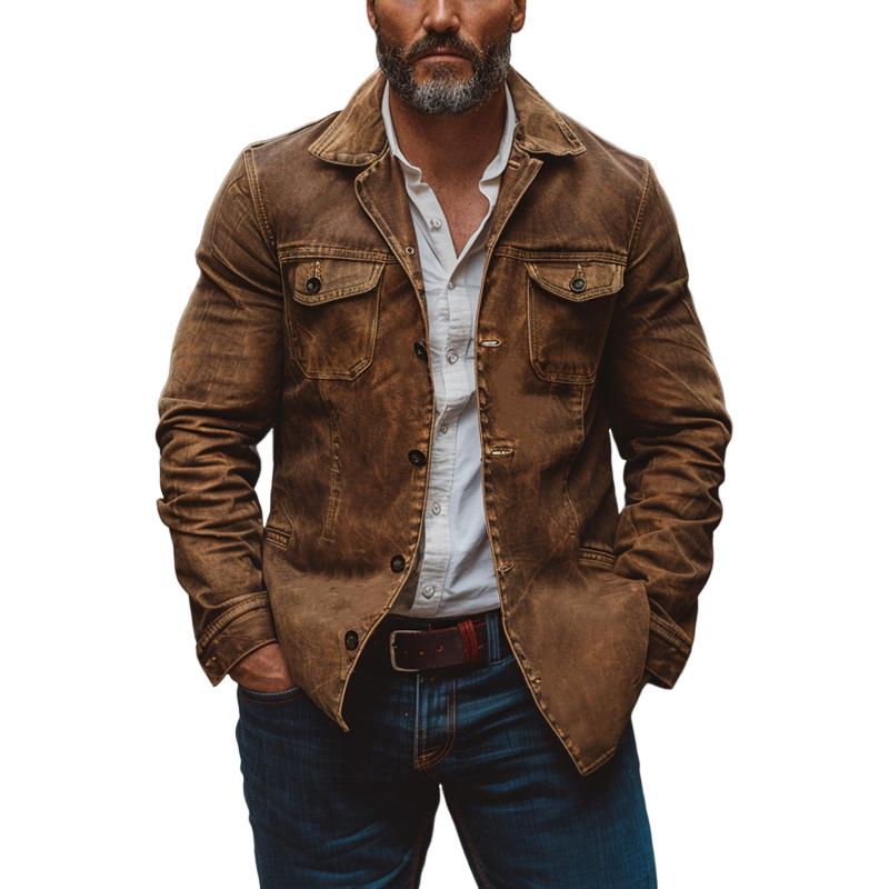 Back view of a men's vintage work jacket, durable outerwear for everyday and mid-season.