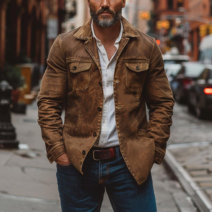 Men's rugged utility jacket in a multi-pocket design, durable and versatile for everyday wear.