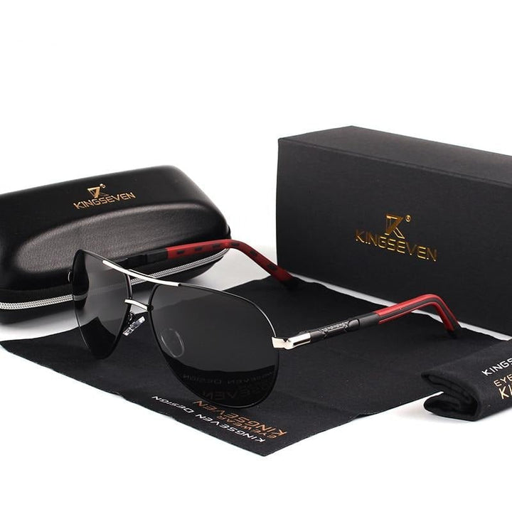 Side profile of men's retro polarized sunglasses, featuring durable aluminum frame and UV400 lenses.