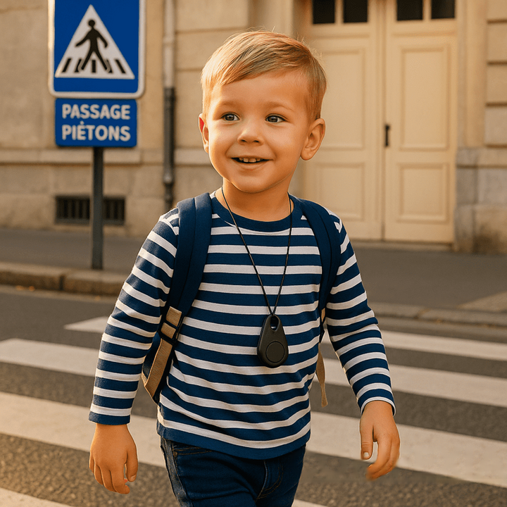 Real-time location device for children, a waterproof personal GPS tracker with SOS feature.