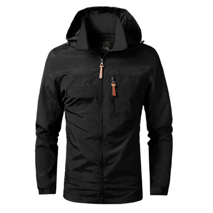 Men's waterproof & windproof outdoor jacket. All-season protection for hiking, camping & travel.