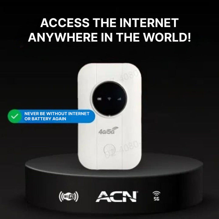 White portable wireless router, a mobile hotspot for on-the-go internet. No subscription travel WiFi connectivity.