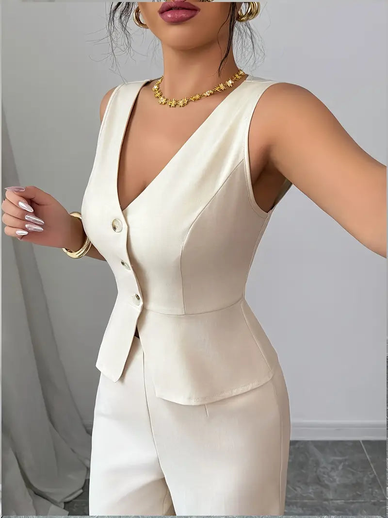 White sleeveless wide-leg co-ord set for women, perfect for spring fashion and summer outfit. Relaxed fit two-piece set.