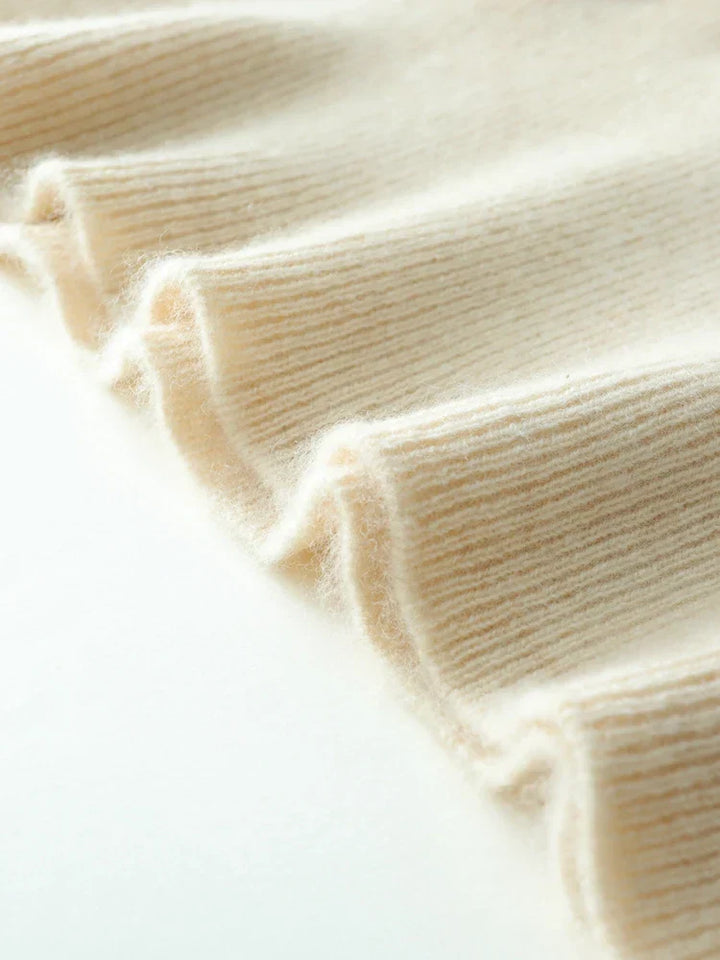 Beige cashmere crossover sweater for women, comfortable and luxurious