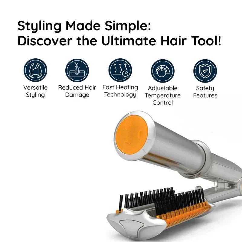 Fast heating women's styling iron with rotating brush for quick & easy straight, sleek hair.