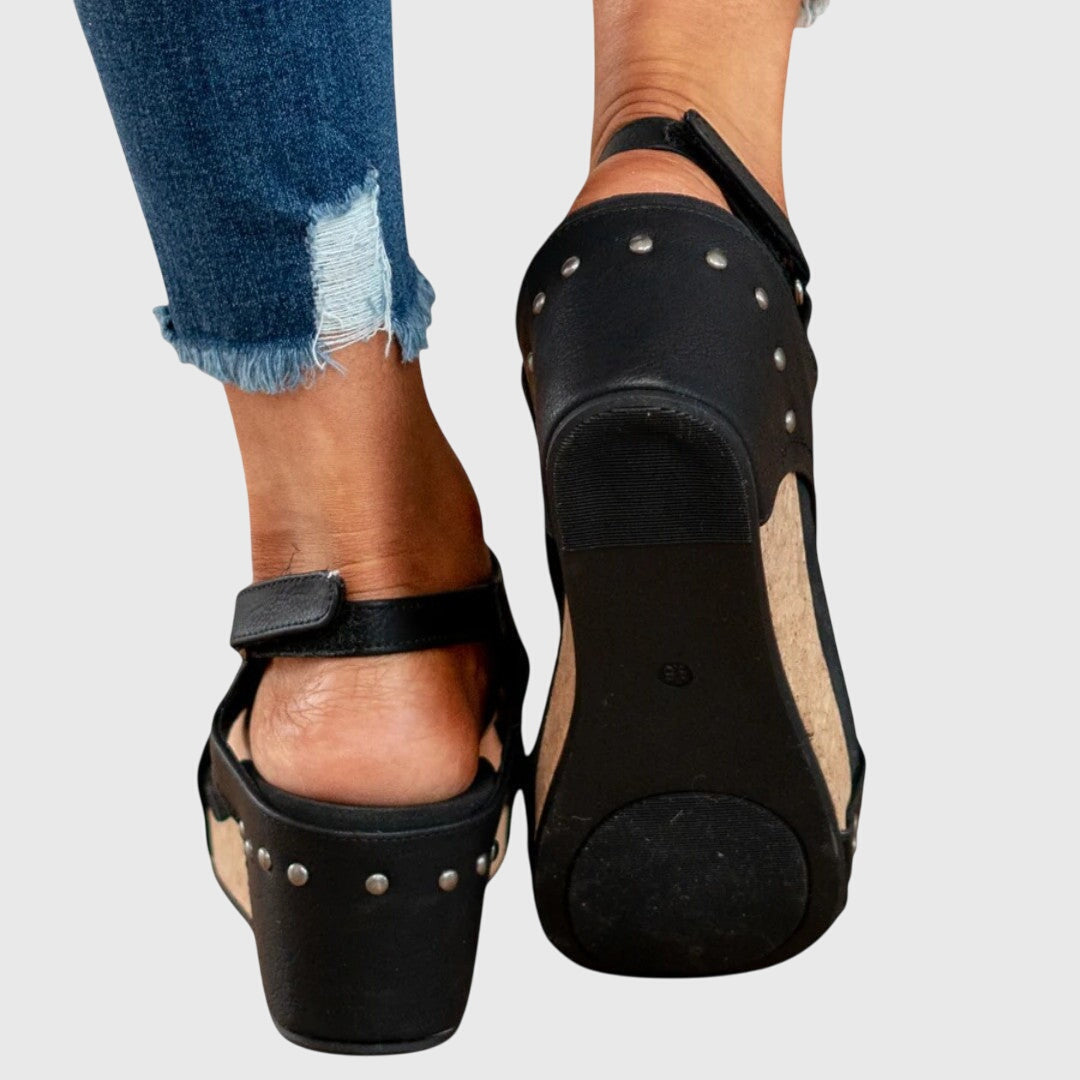 Side view of Adela women's wedge sandals, showcasing elegant style and orthopedic arch support.