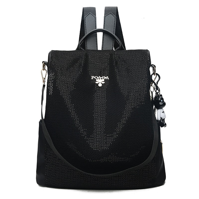 Back view of women's anti-theft backpack with concealed zippers & secure shoulder straps, ideal for travel.
