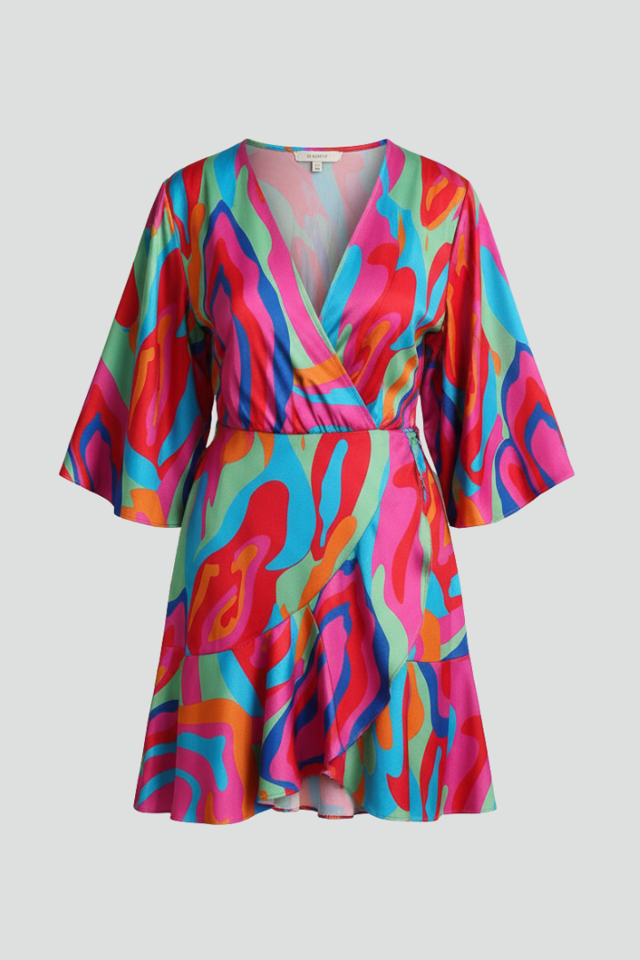 Women's batwing sleeve mini dress with adjustable tie waist, perfect for summer casual wear.