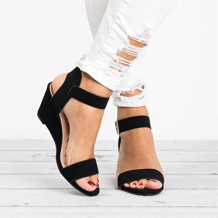 Women's beige wedge sandals with ankle strap, perfect for spring and summer casual wear