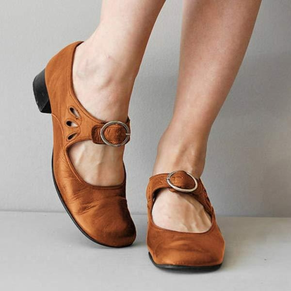 Stylish women's closed toe flats with elegant buckle strap, versatile for casual outfits