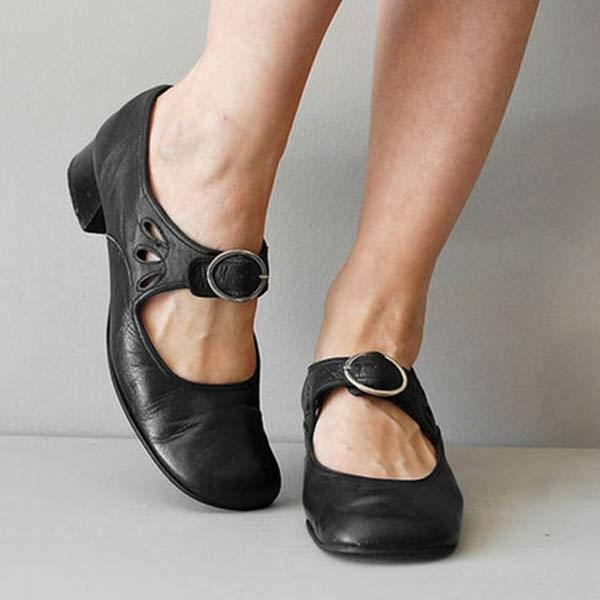 Comfortable women's buckle flats in a neutral color, great for daily casual wear