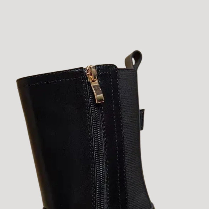 Women's black chunky boots, a versatile mid-calf style for spring fashion