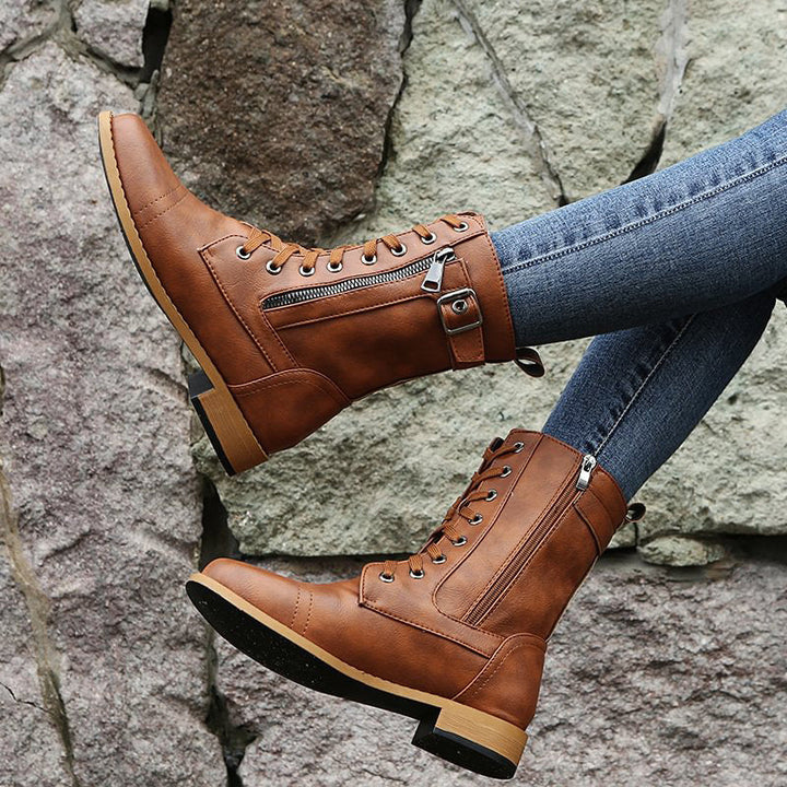 Women's stylish combat boots, a perfect blend of ruggedness and elegance for everyday wear.