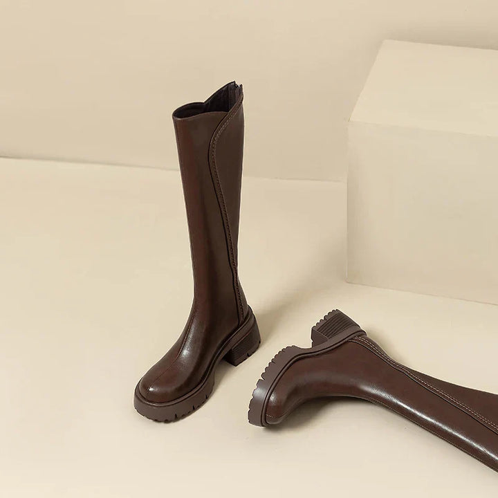 Women's knee-high leather orthopedic boots, versatile black, perfect for winter and fall outfits