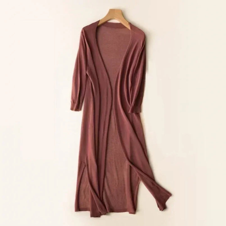 Women's black open-front longline cardigan, relaxed fit, lightweight for casual layering