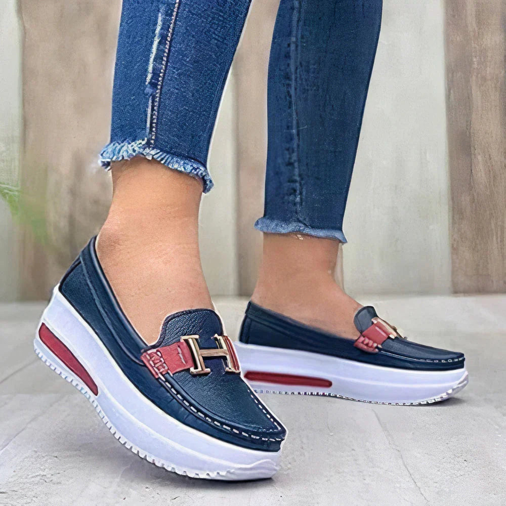 Everyday wear women's platform loafers. Easy slip-on style with a comfortable chunky sole for fashion.