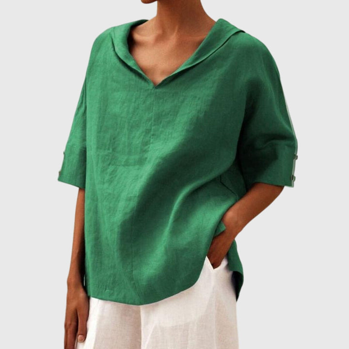 Women's relaxed fit casual blouse, long sleeve top. Everyday comfort and versatile fashion apparel.
