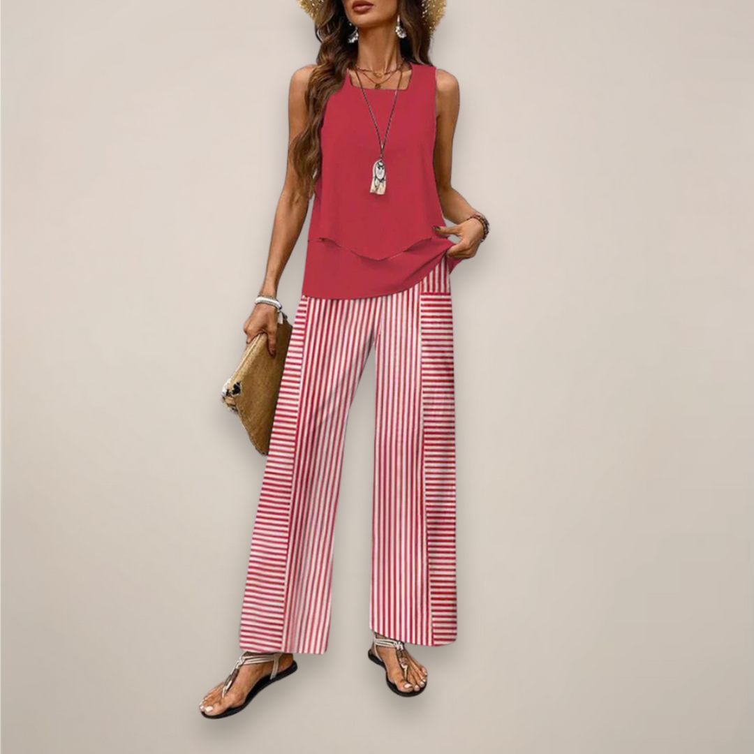 Printed wide-leg pant set for women, a comfortable and fashionable choice for spring and summer.