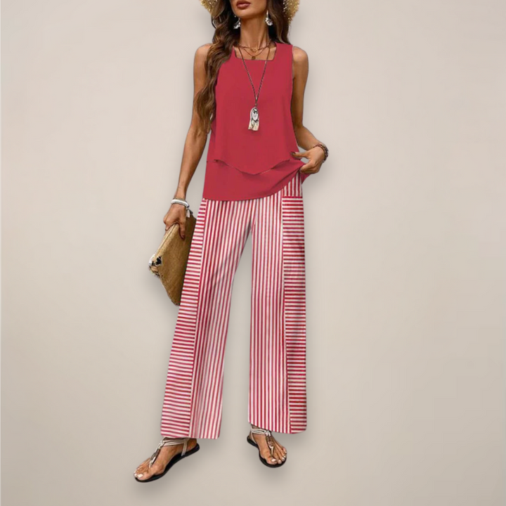 Printed wide-leg pant set for women, a comfortable and fashionable choice for spring and summer.
