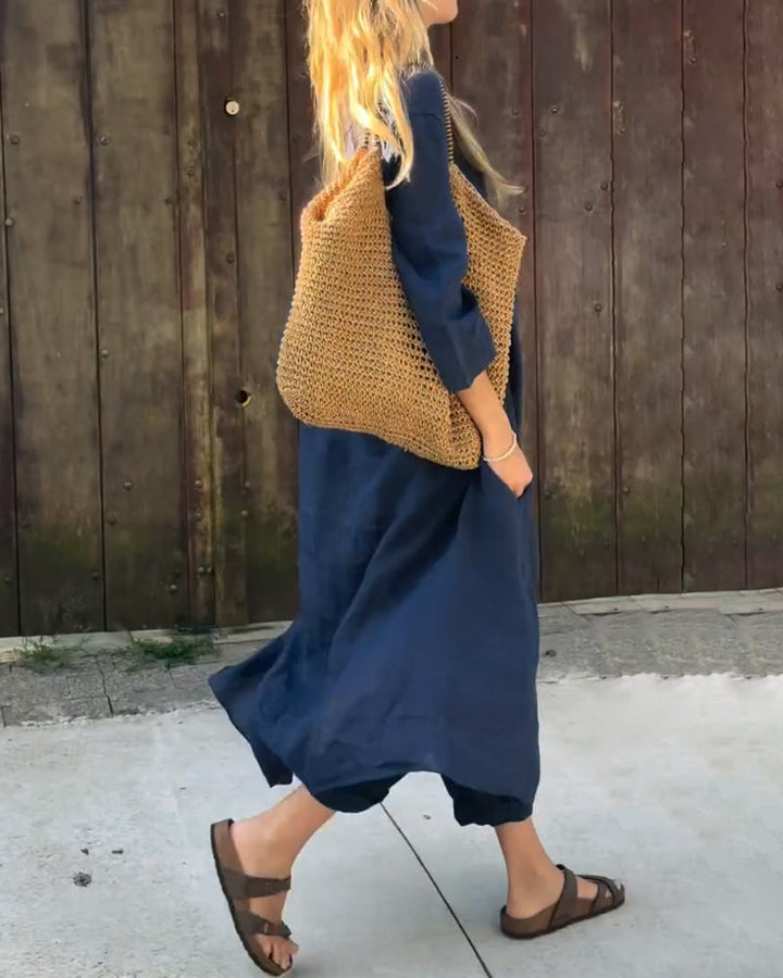 Orange relaxed tunic and pant set, perfect women's casual outfit