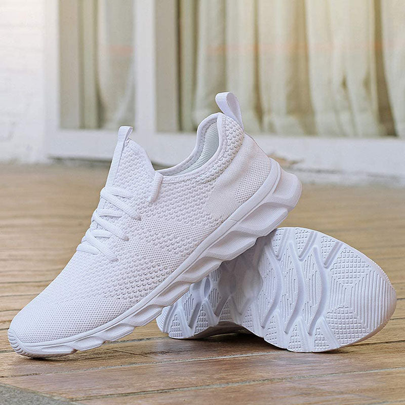 Women's breathable lace-up walking sneakers with a knit upper, ideal for comfortable everyday wear