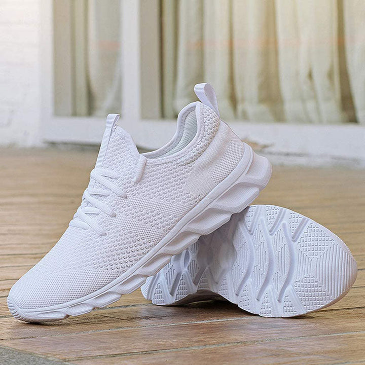 Women's breathable lace-up walking sneakers with a knit upper, ideal for comfortable everyday wear
