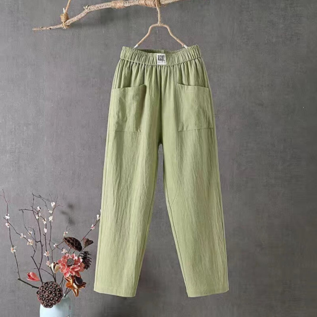 Women's breezy high-waist pull-on casual pants, perfect for summer comfort & everyday style.