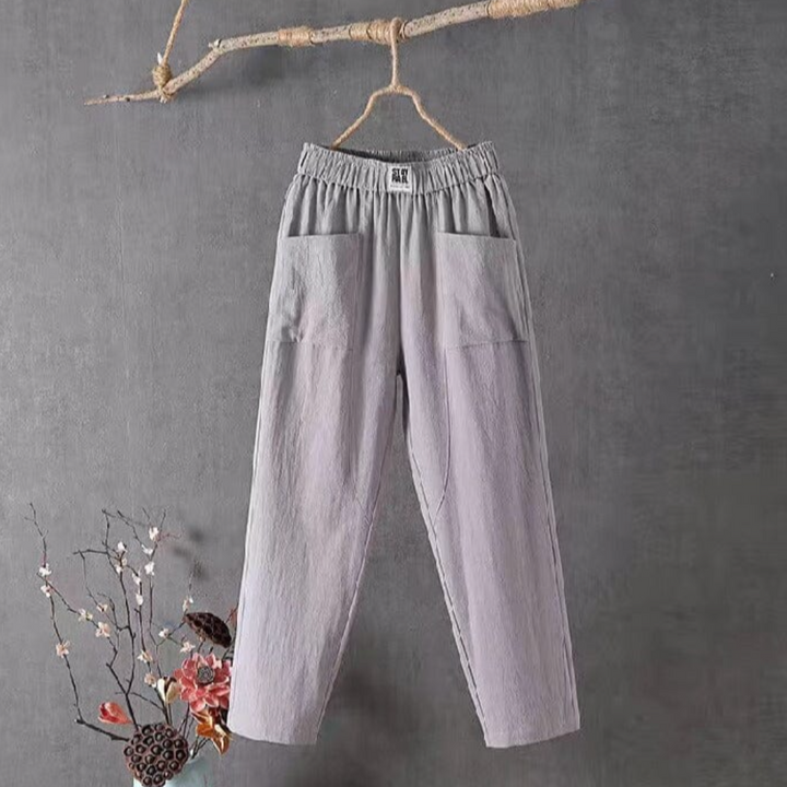 Relaxed fit women's breezy pull-on pants with a high-waist, great for versatile summer casual wear.