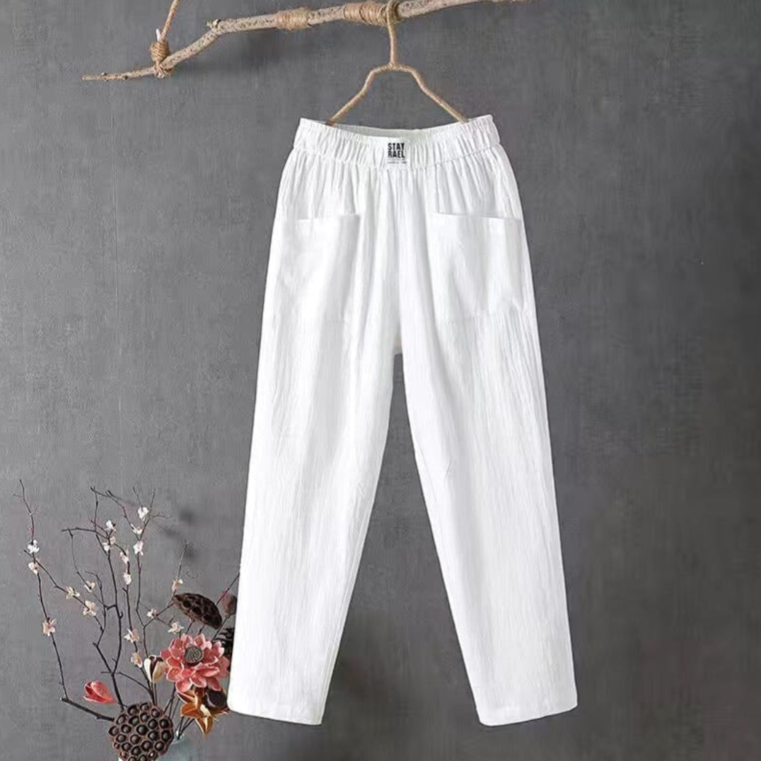 Breezy high-waist women's pull-on pants for summer, offering relaxed fit and ultimate comfort.