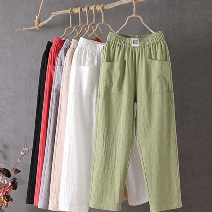 Everyday women's breezy pull-on high-waist pants, perfect for comfortable summer and warm weather outfits.