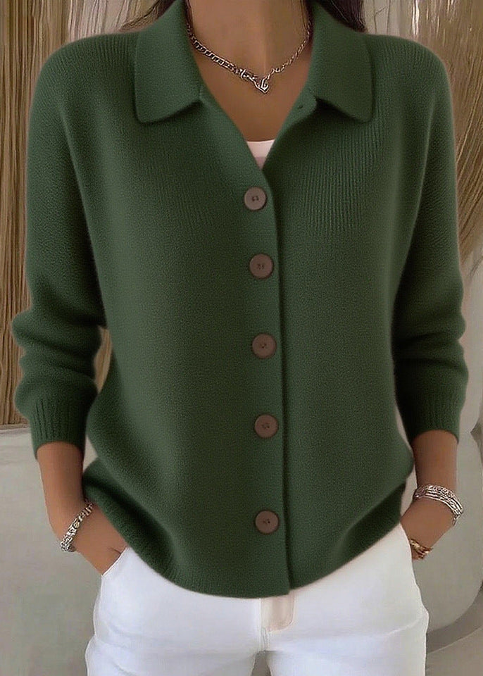 Classic women's button down sweater featuring a chic shirt collar, perfect for office and elegant casual style.