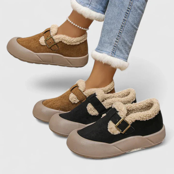 Stylish women's slip-on shoes with a buckle accent, versatile for spring and summer casual wear.