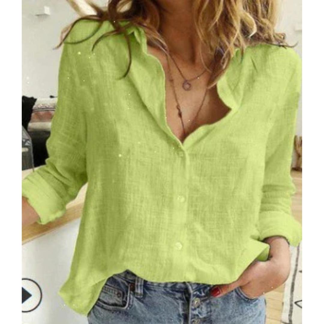 Charming bird print women's button-down blouse, casual long sleeve top for everyday fashion. Versatile & comfortable.