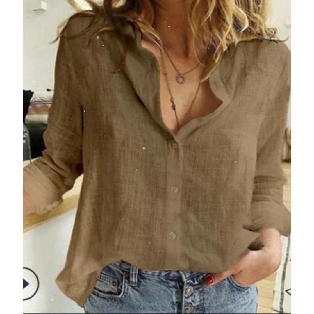 Button-down women's shirt with a charming bird print. Casual, long sleeve blouse, perfect for everyday style & comfort.