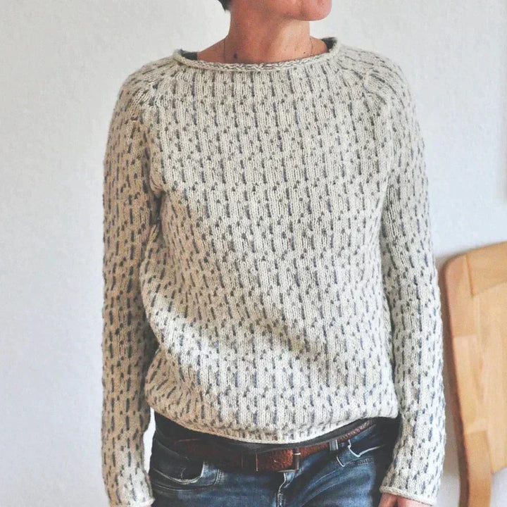 Soft grey knit boat neck sweater for women, ideal for casual wear and versatile fashion.