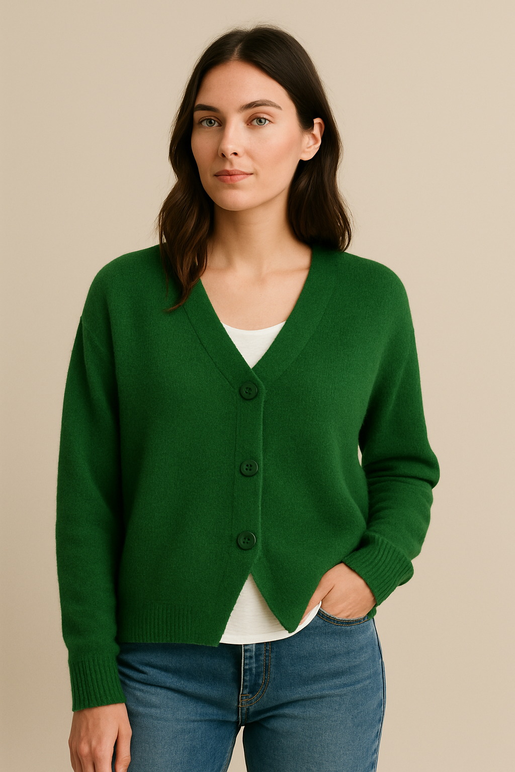 Stylish women's button-front layering cardigan, a must-have for spring casual outfits.