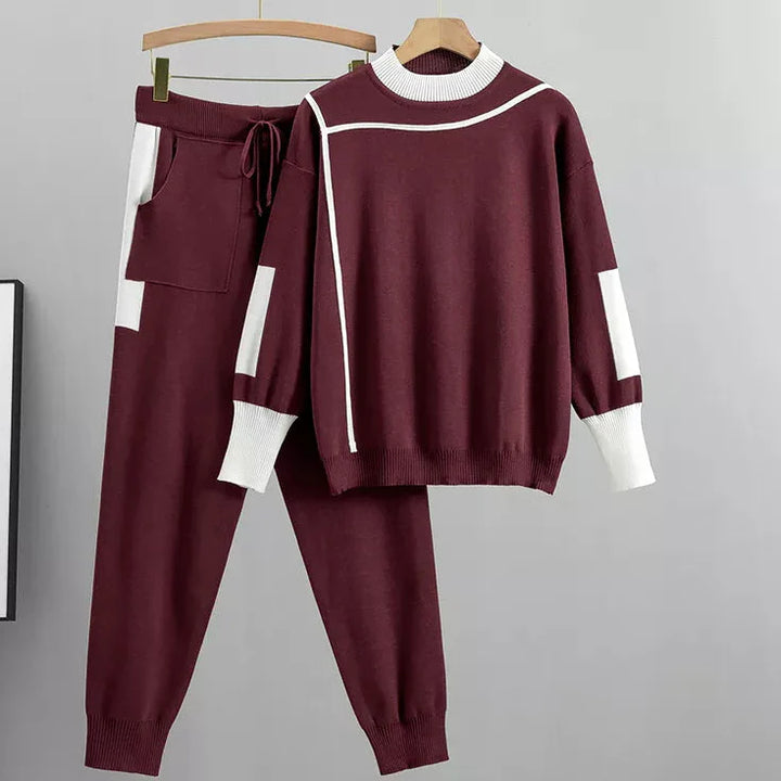 Soft knit women's sweater and pants set, ideal for comfortable fashion and everyday casual outfits