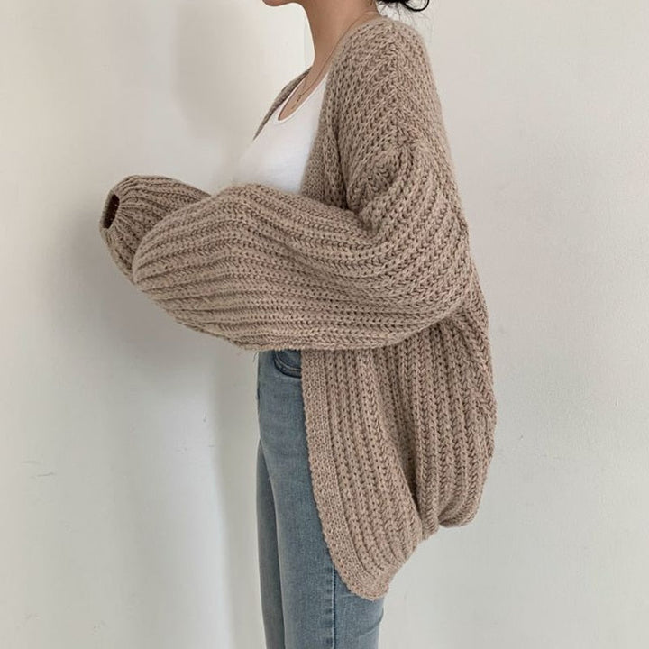 Women's casual knit oversized open front cardigan in a cozy fall fashion style