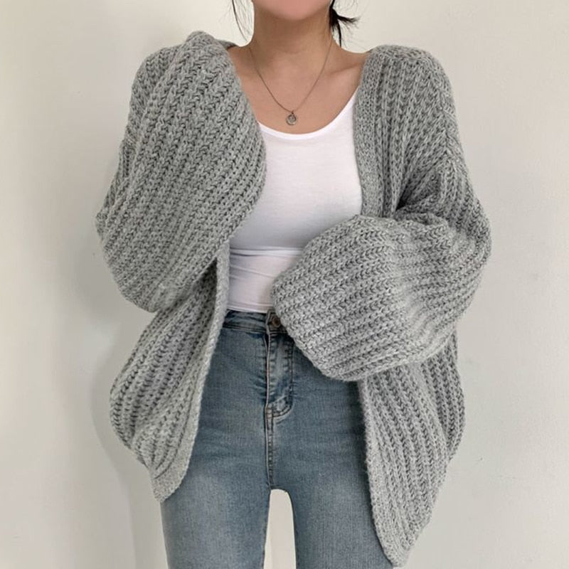 Chic women's casual oversized cardigan, featuring an open front design
