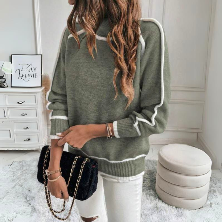 Close-up of a women's spring knit sweater showing textured, breathable fabric, ideal for casual wear