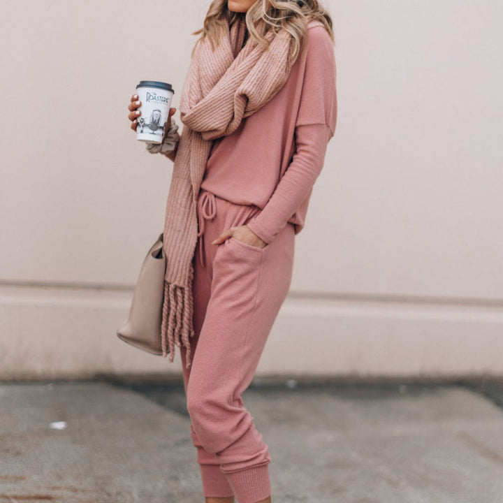Soft women's loungewear set, comfortable casual outfit, ideal for relaxing or pajama wear