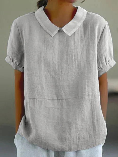 Women's stylish Peter Pan collar short top. Everyday casual blouse, relaxed fit, comfortable and chic for women.