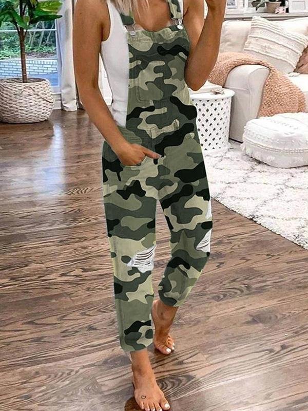Women's casual ripped style jumpsuit with adjustable straps, perfect for spring & summer fashion.