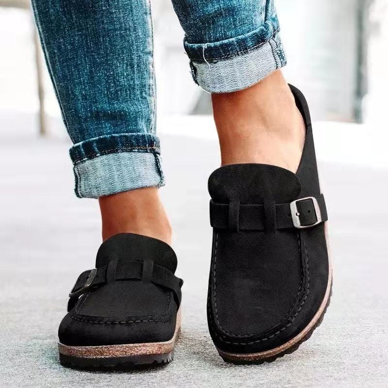 Women's casual slip-on loafers with elegant buckle detail, perfect for everyday comfort and versatile styling.