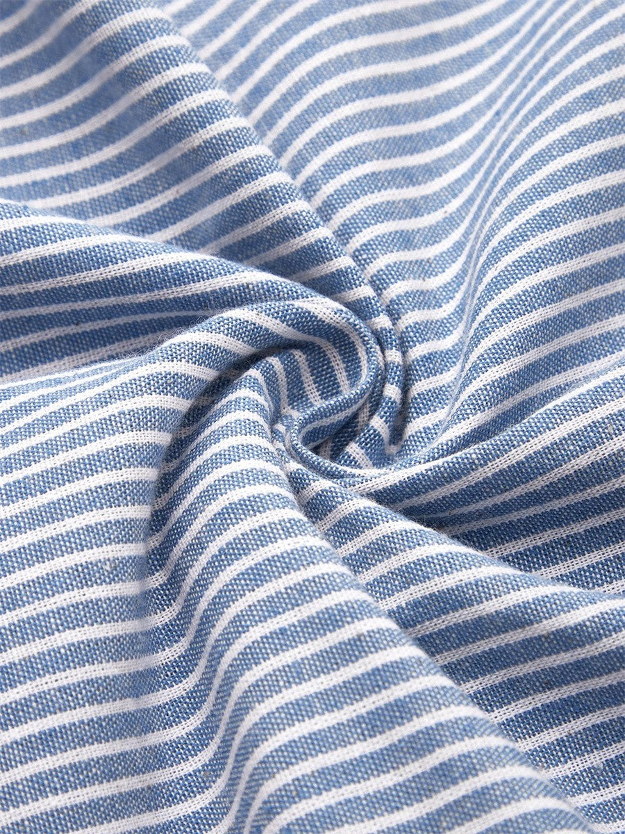 Stylish women's pleated A-line midi dress with stripes, perfect as a casual day or spring/summer dress.